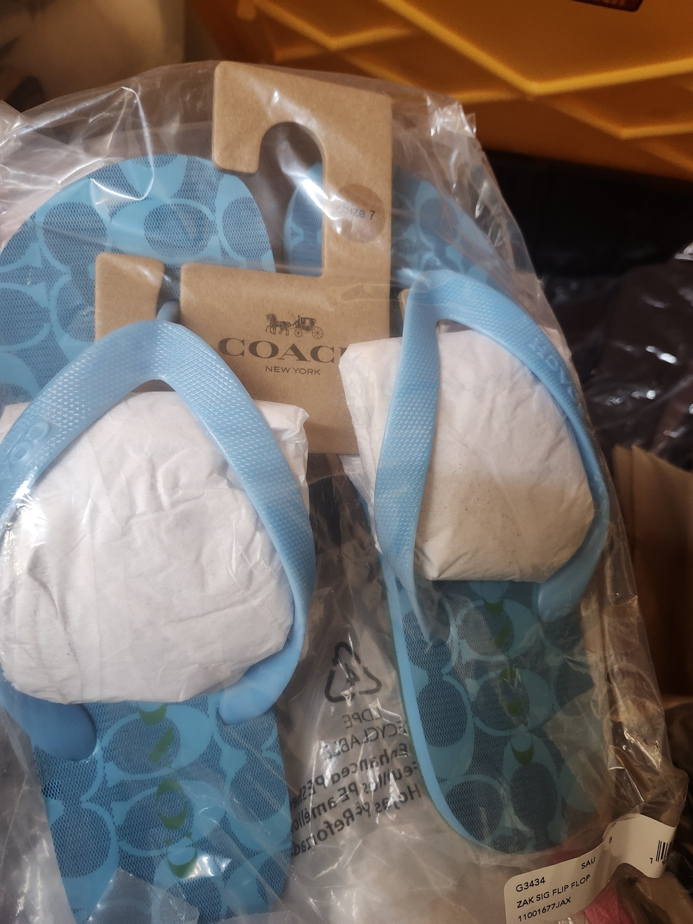 Coach Light Blue Logo-Print Flip Flops